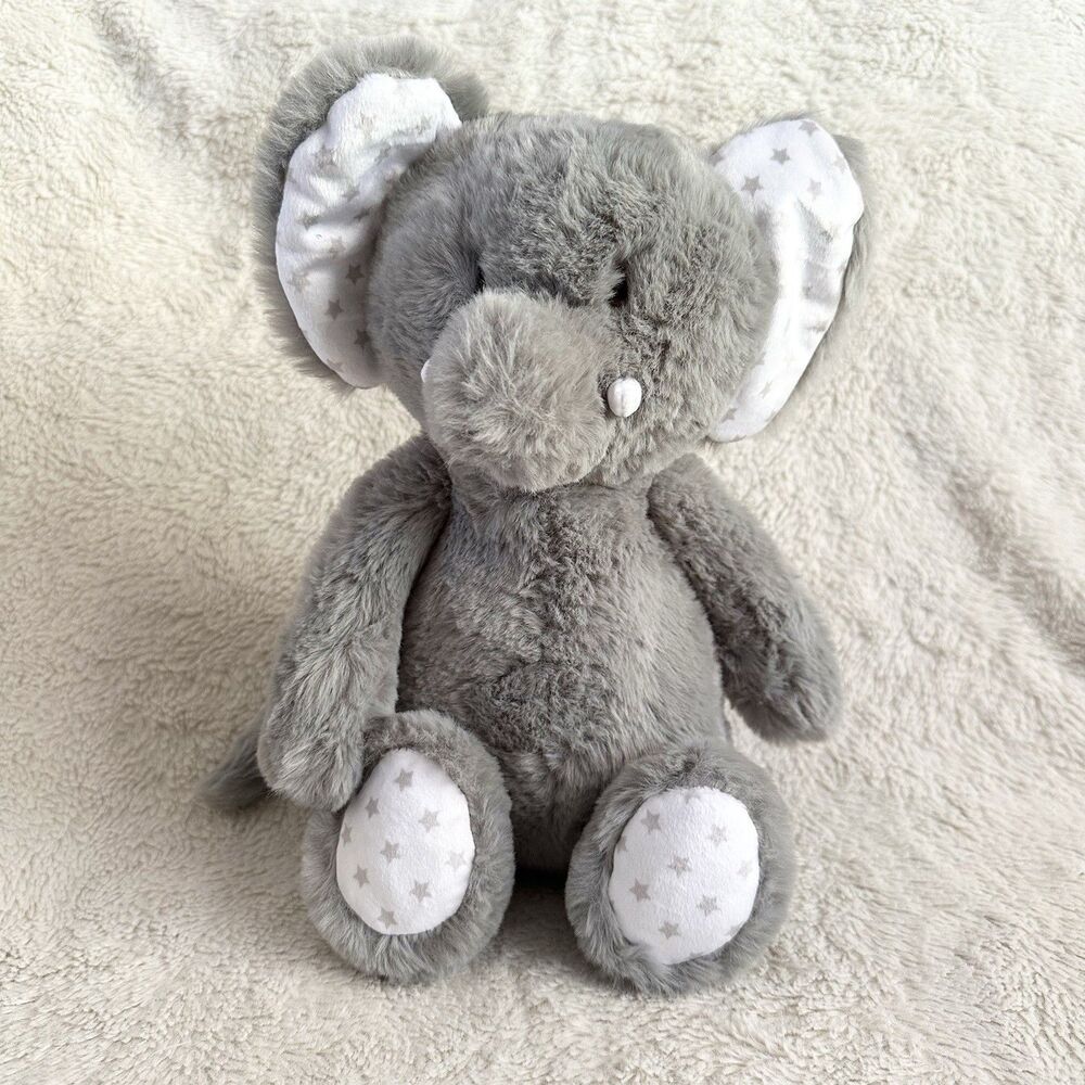 Worlds Softest Plush Grey Elephant Star Pattern Ears Feet 13” Stuffed Animal